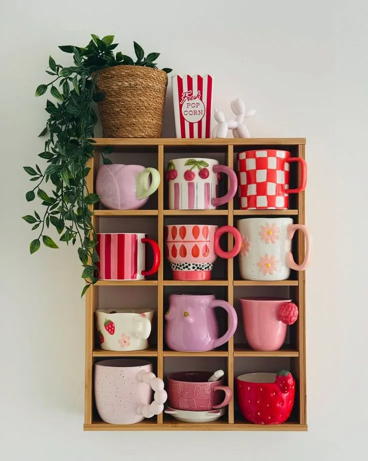 Colorful aesthetic mugs for a cozy coffee corner
